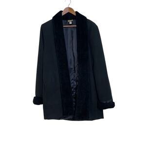 Maralyce Ferree Sz M Black Fleece Open Front Fuzzy Collar Mid-Length Coat Jacket